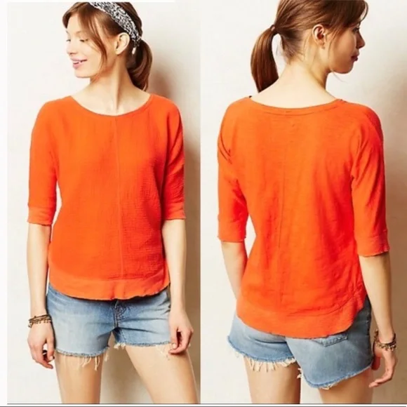 Anthropologie Orange Gauze Circle Tee Shirt Top - Picture 1 of 6